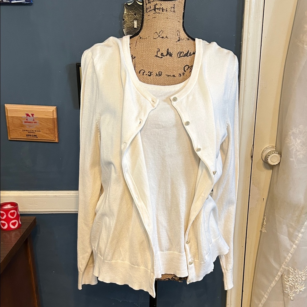 Two Piece Talbots Cream Pima Cotton Crewneck Sweater